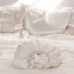 Cheapest 🤩 AmourLinen Linen fitted sheet in White 🎁