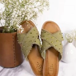 Outlet 😉 Shu Shop 👩 women Berta Studded 🩴 Sandals in Olive 😀